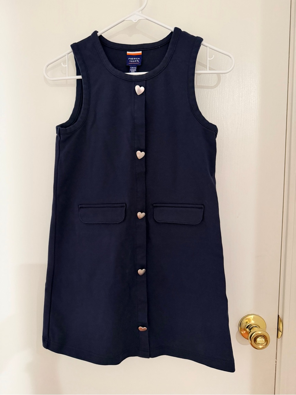 French Toast Navy Sleeveless Jumper with Heart Buttons